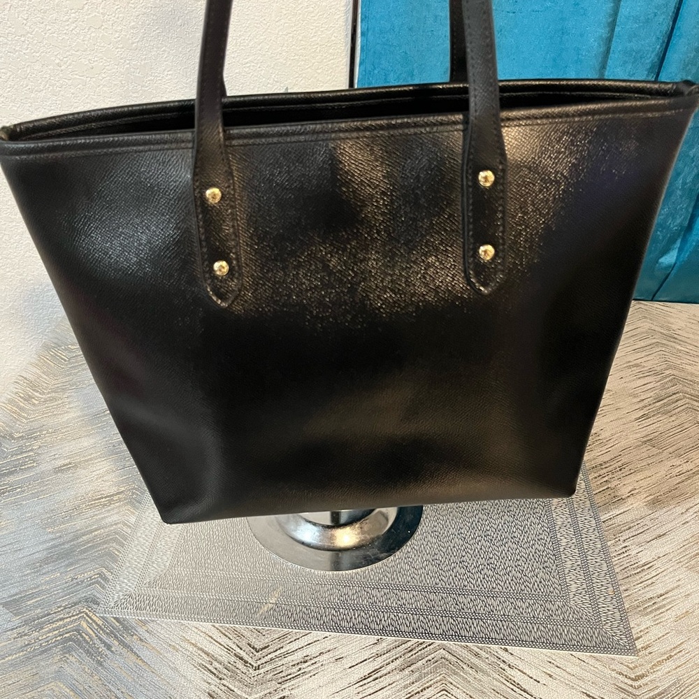 Coach Black Leather Tote with Gold Accents - Picture 5 of 11